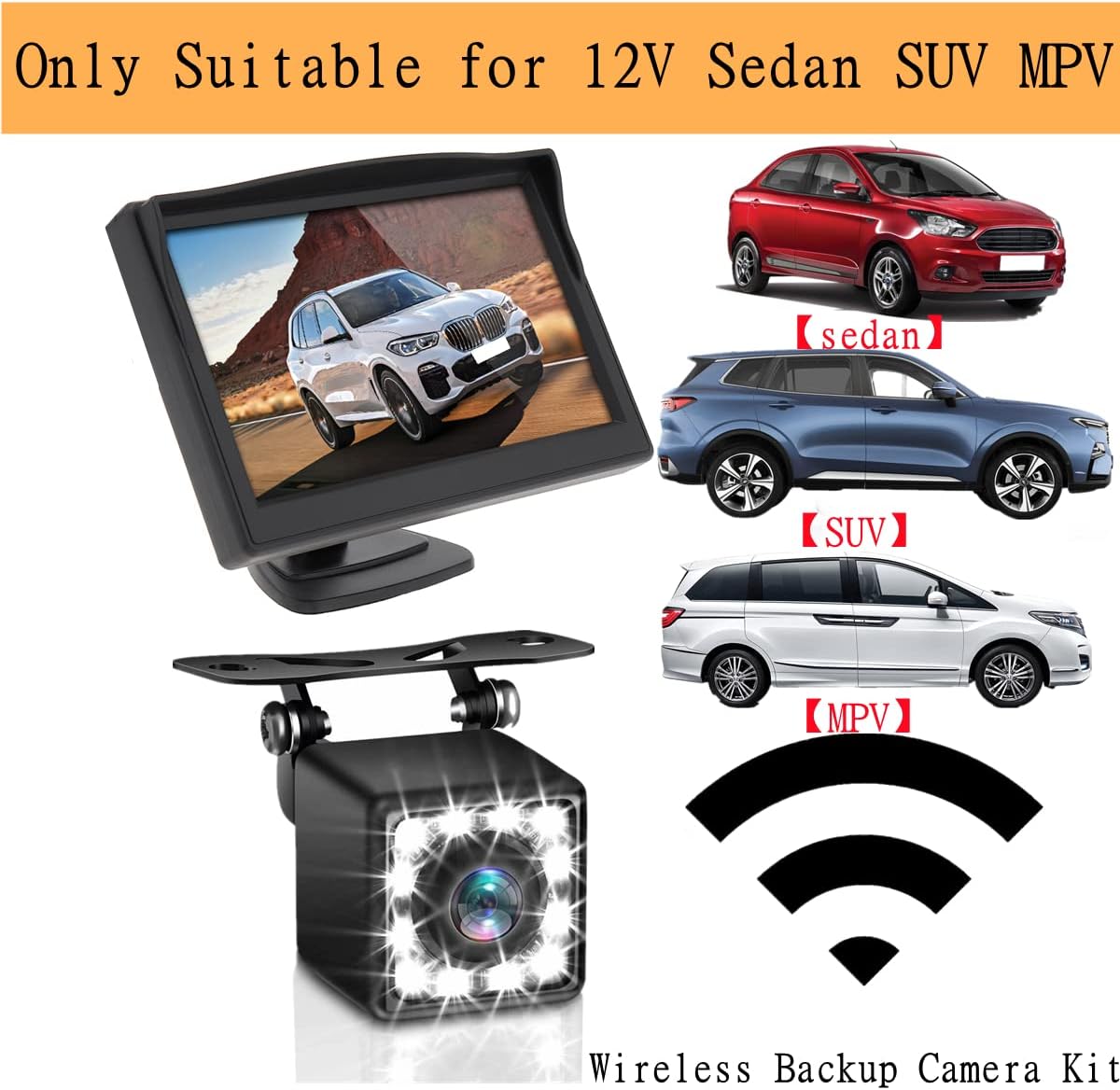 Wireless Backup Camera 4.3 Inch Rear View Camera FHD 1080P Waterproof Reversing Camera W2468