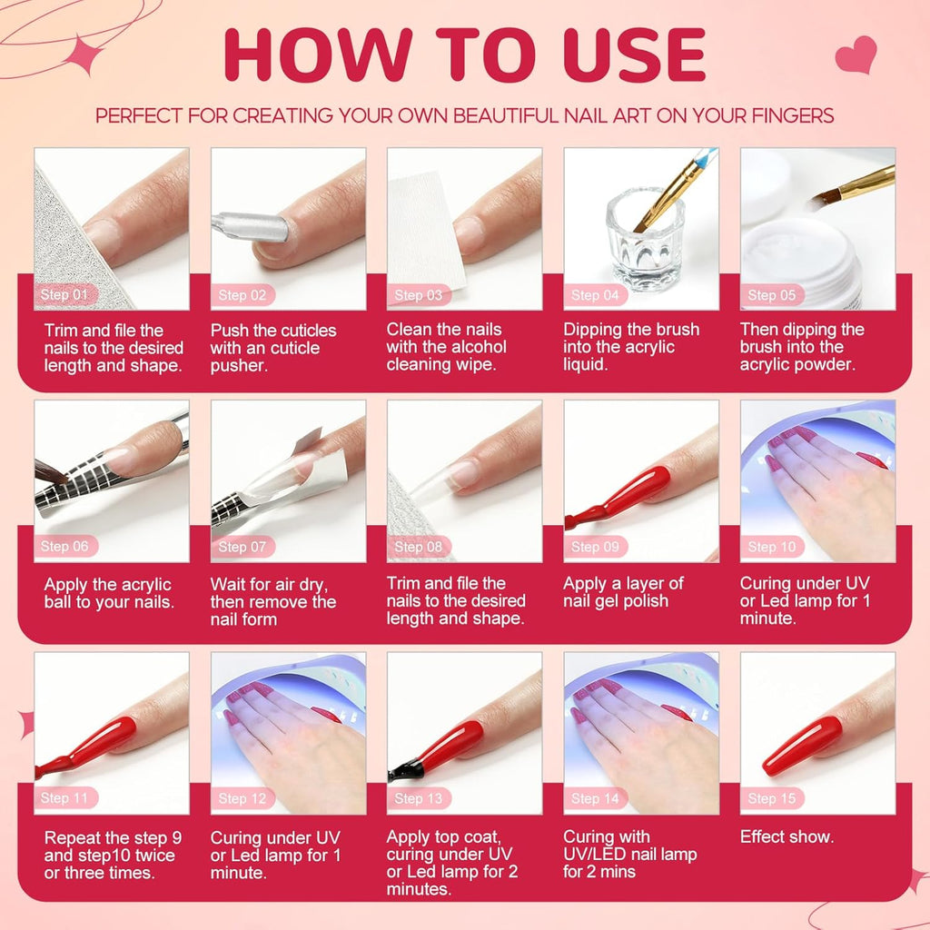 Acrylic Nail Kit with Drill and Nail Lamp 36W 3pcs Gel Polish 12pcs Decoration Powder Manicure Kit H532119