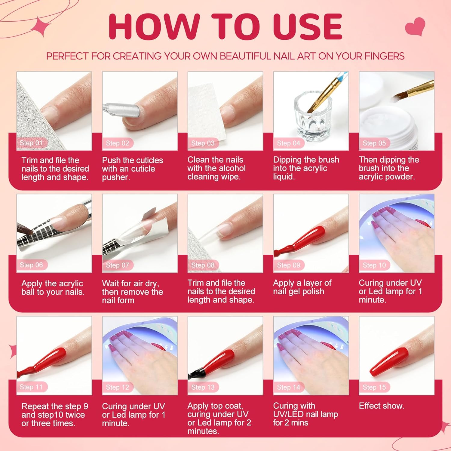 Acrylic Nail Kit with Drill and Nail Lamp 36W 3pcs Gel Polish 12pcs Decoration Powder Manicure Kit H532119