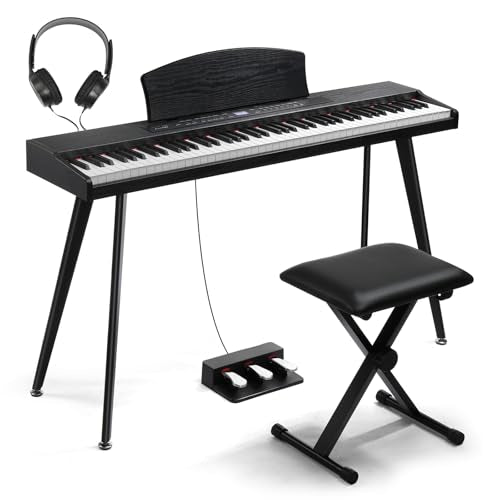 88 Key Full Size Digital Piano with Bench and 3 Pedal Unit (Black) S763