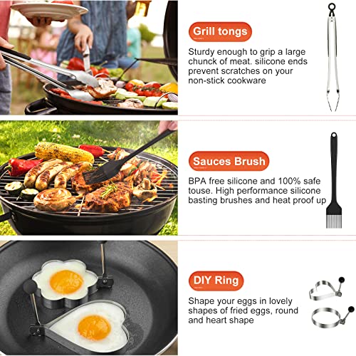 14pcs Flat Top Grill Accessories Set with Spatulas, Basting Cover, Scraper, Tongs A128686