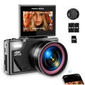 Black 64MP Digital Camera with 3" Flip Screen, 32GB SD Card, 2 Batteries F20301