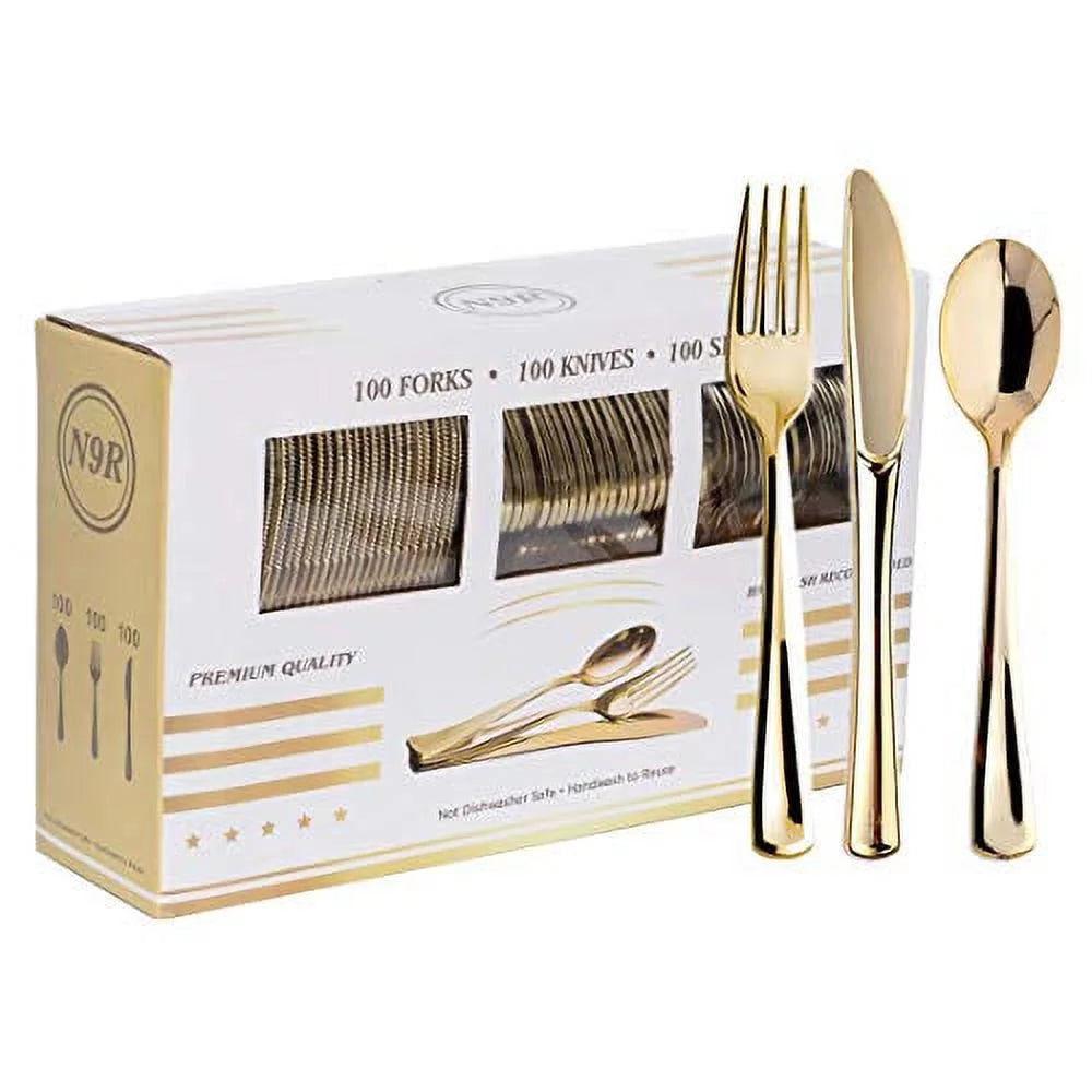 300 PCS Gold Plastic Cutlery Set N56384