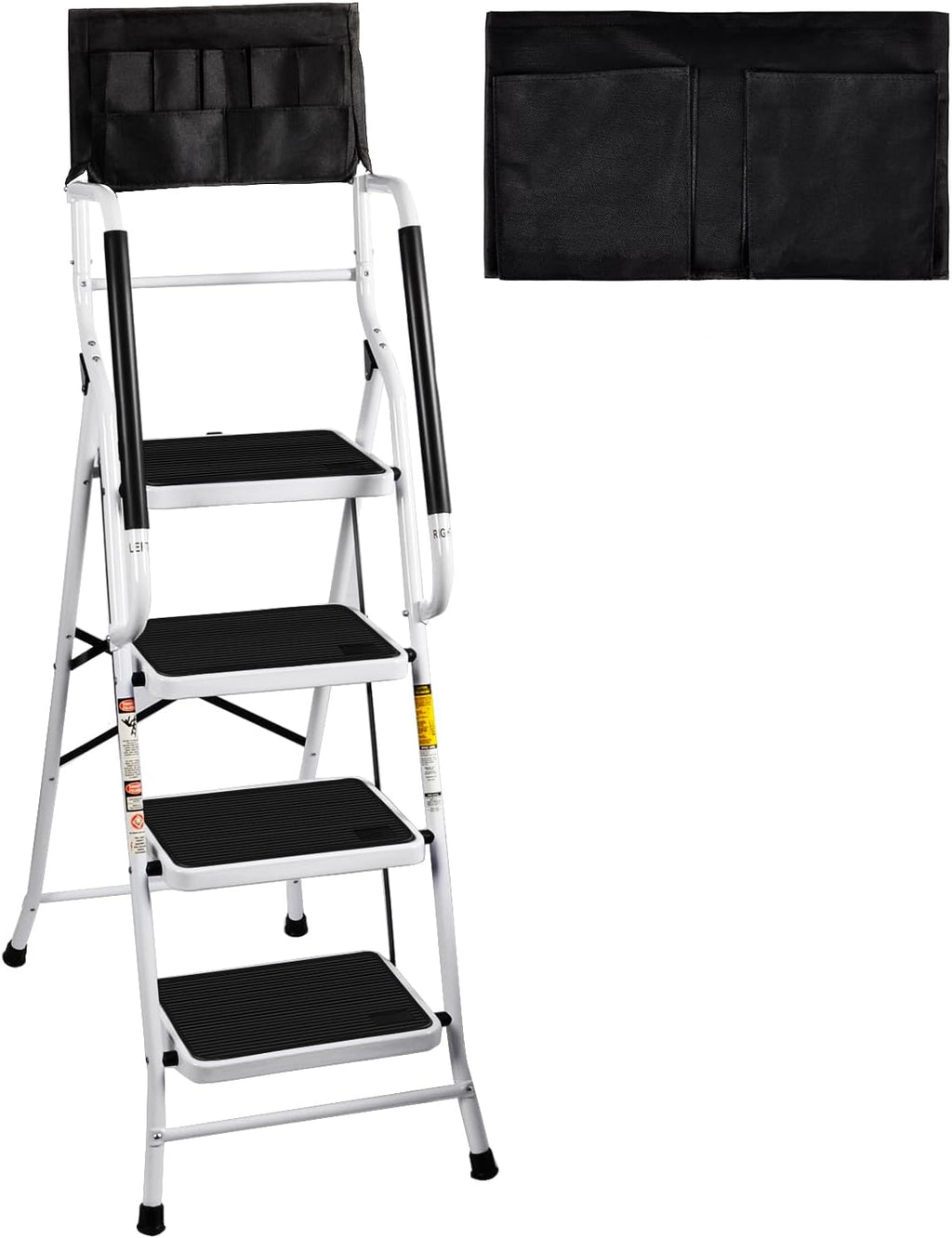 White Steel Step Ladder with Handrails and Tool Bag G82869