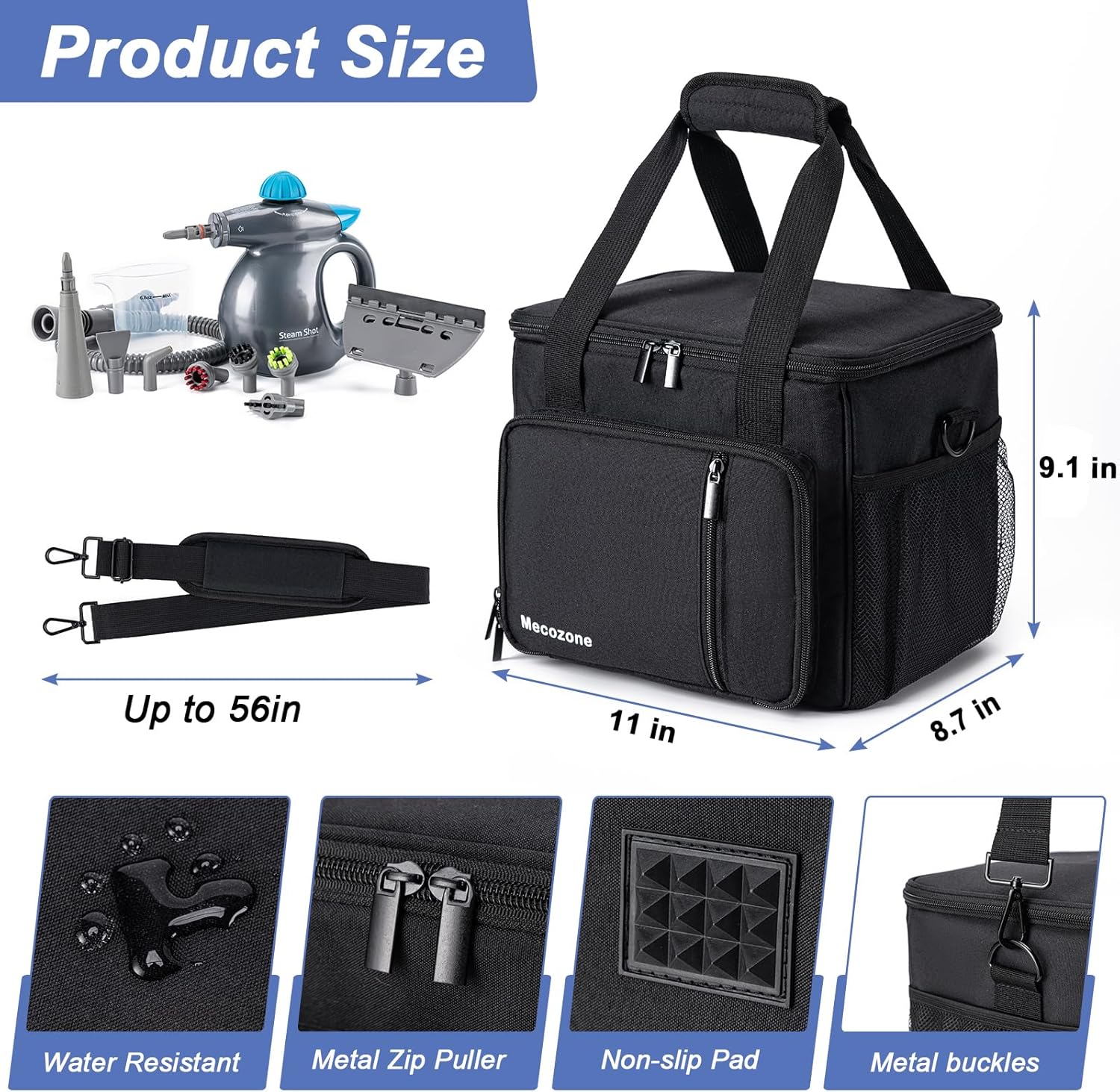 Black Handheld Steam Cleaner Carry Bag with Multiple Pockets Q83739