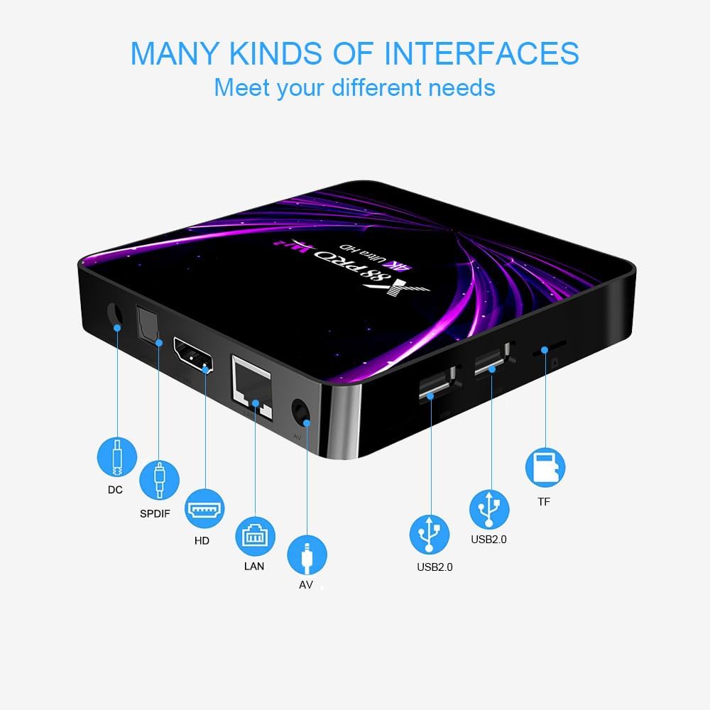 Android TV Box 11.0 Quad Core 4GB RAM 32GB ROM Dual-WiFi 2.4G 5G HDR10 BT5.0 USB 2.0 3D Ethernet with Mini Backlit Keyboard O643