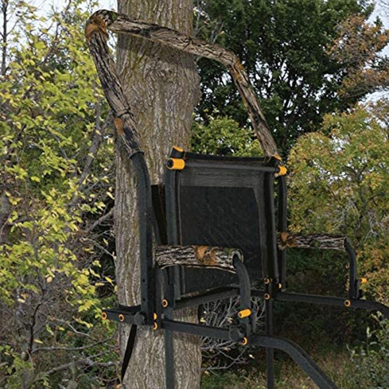Black 20-Foot Tall 1 Person Hunting Ladder Tree Stand with Shooting Rail and Flex-Tek Seat (2 Pack) I64524