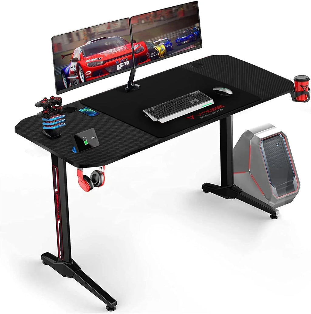55 Inch Ergonomic Gaming Desk with Full Desk Mouse Pad W213816