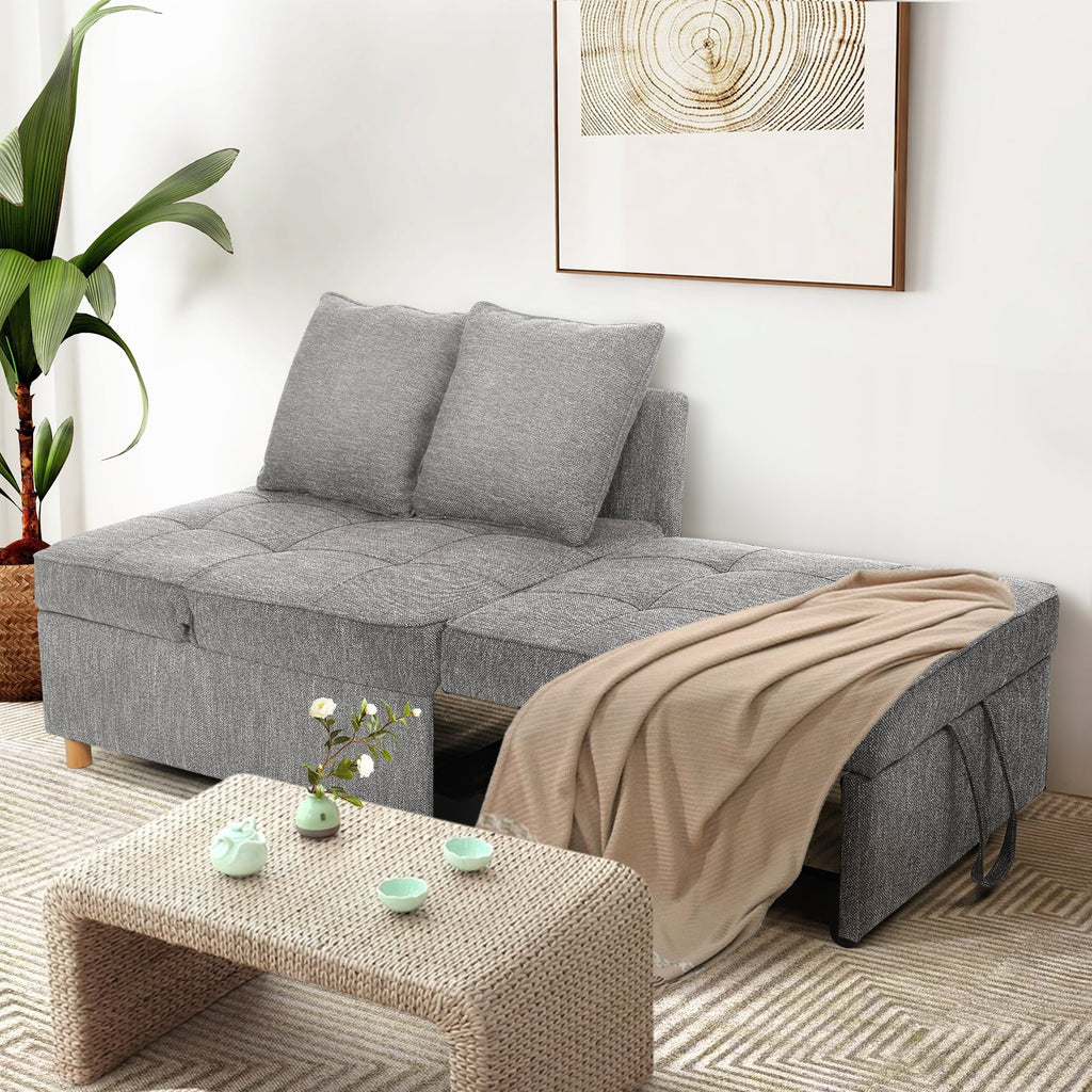 Gray Linen Convertible Sofa Bed 3-Seat Futon B164899