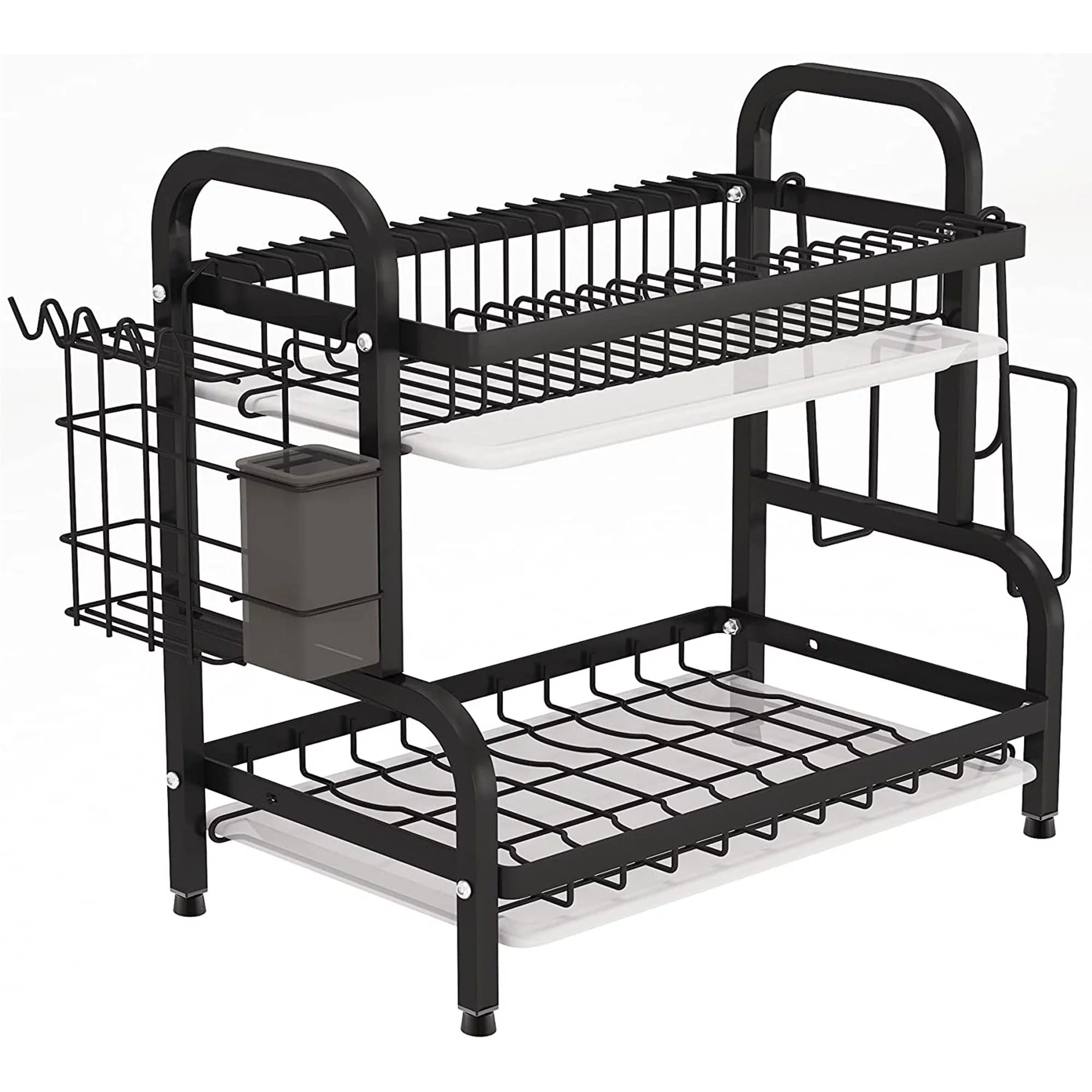 Adjustable 2-Tier Large Dish Drying Rack with Cutting Board Holder B458659
