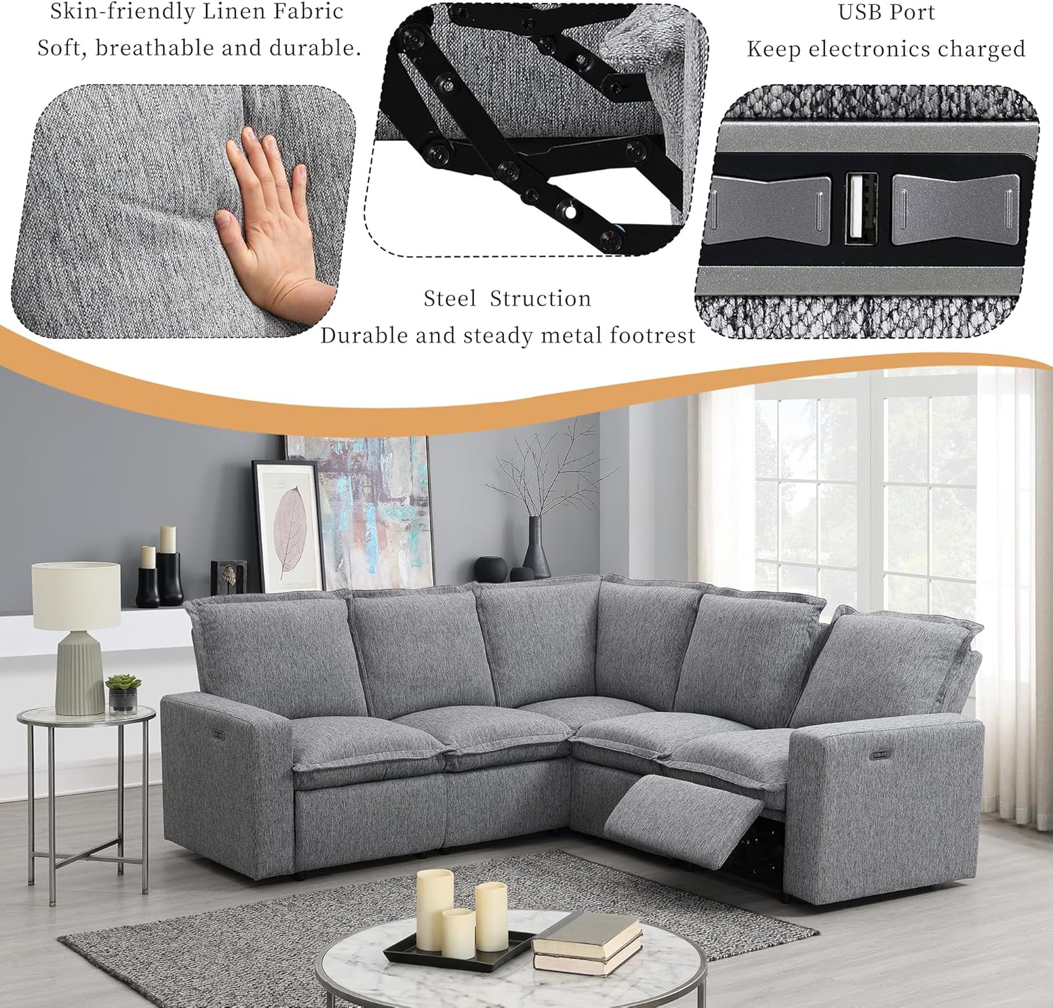 Modular Sectional Sofa with Power Recliner and USB Port Z74818