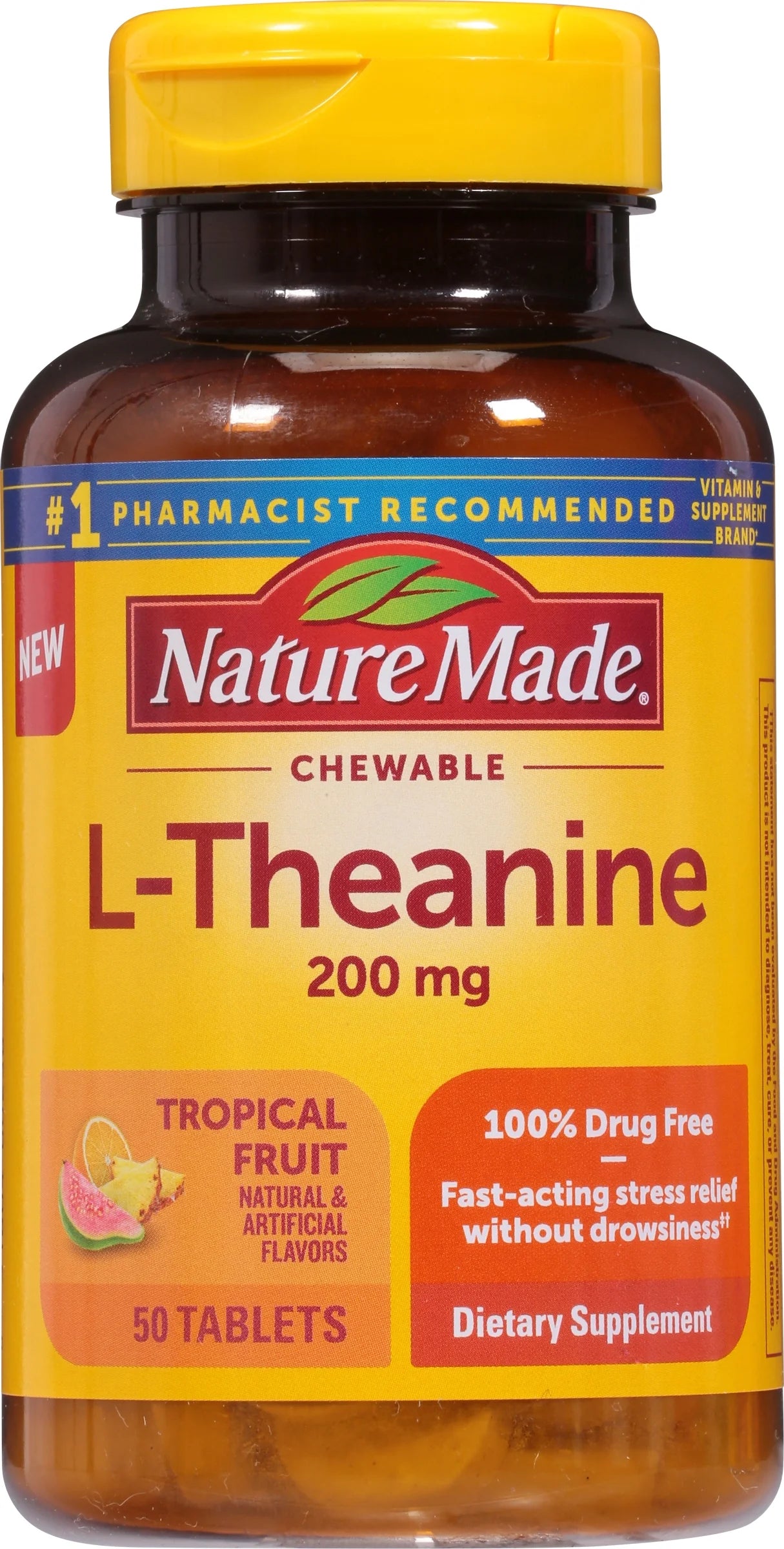 Chewable L-Theanine 200mg Supplement, 50 Chewable Tablets R24242