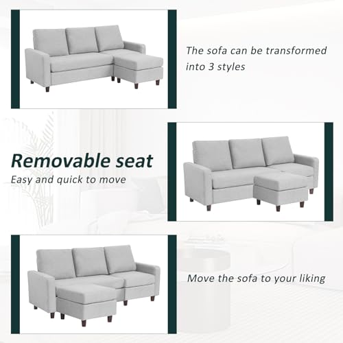 Light Gray Linen L-Shaped Sectional Sofa with Removable Ottoman Q314
