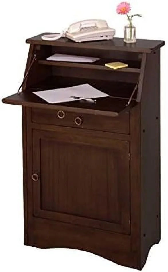 Walnut Finish Secretary Desk with Cabinet Door and Shelves W1538