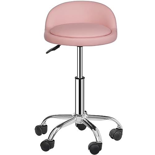 Pink Adjustable Height Hydraulic Rolling Swivel Stool with Back Rest W393
