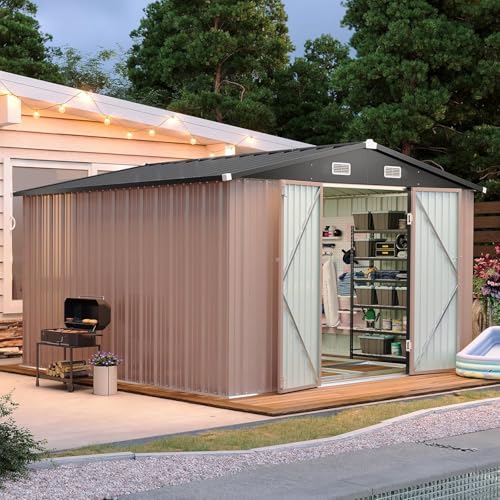 10 x 12FT Outdoor Storage Shed with Double Hinged Door Metal Shed Q97246