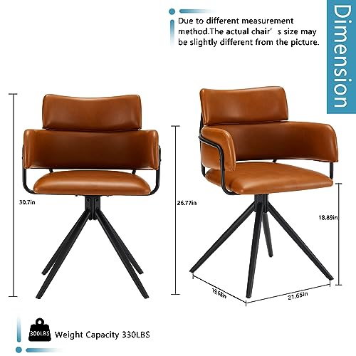 Light Brown Upholstered Leather Swivel Dining Chairs Set of 2 Q82069