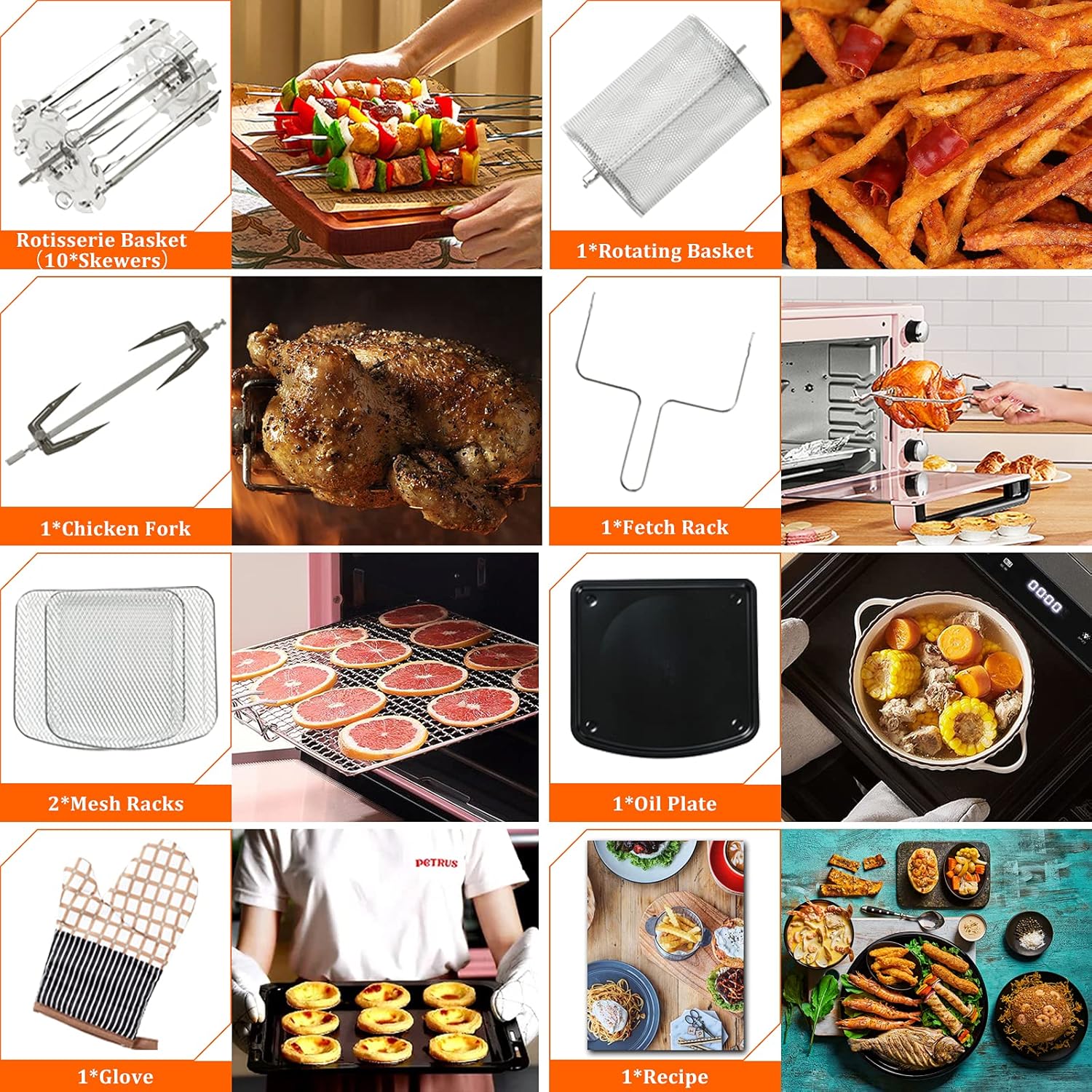 12.7-Quarts 1700W Electric Air Fryer Oven with Rotisserie V558