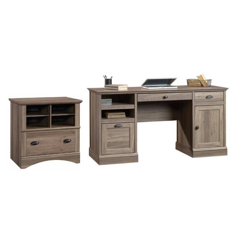 2 Piece Executive Desk and Lateral File Cabinet Set in Salt Oak R72013