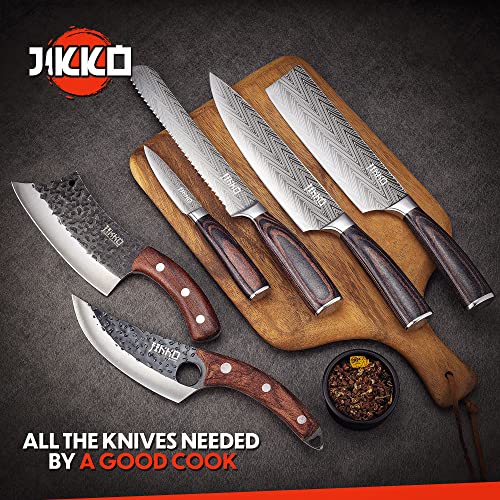 6 Piece Japanese Carbon Steel Kitchen Knife Set with Walnut and Mahogany Wood Handles F367933