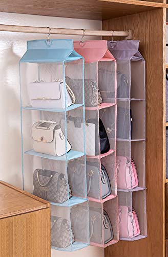 Gray Hanging Clear Handbag Purse Organizer with Hook 4 Pockets, 47.2 L x 15.7 W x 6.3 D M337475