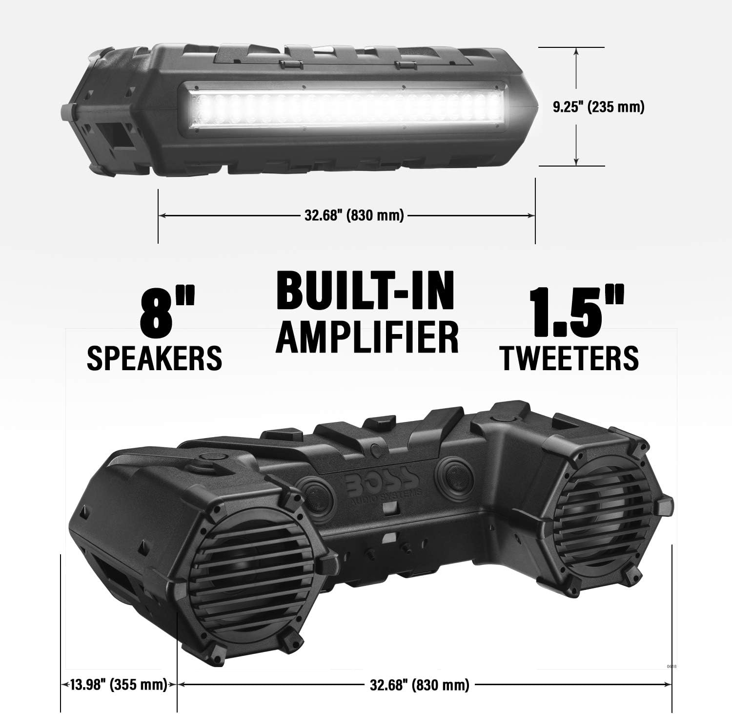Weatherproof ATV Soundbar with 8 Inch Speakers and LED Light Bar M34689