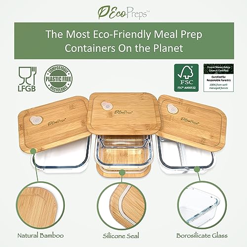 3 Pack Glass Meal Prep Containers with Bamboo Lids L7280