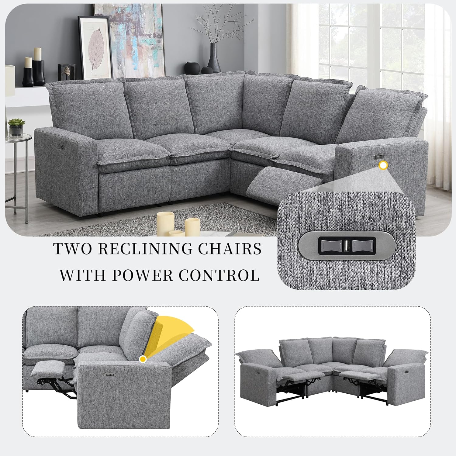 Modular Sectional Sofa with Power Recliner and USB Port Z74818