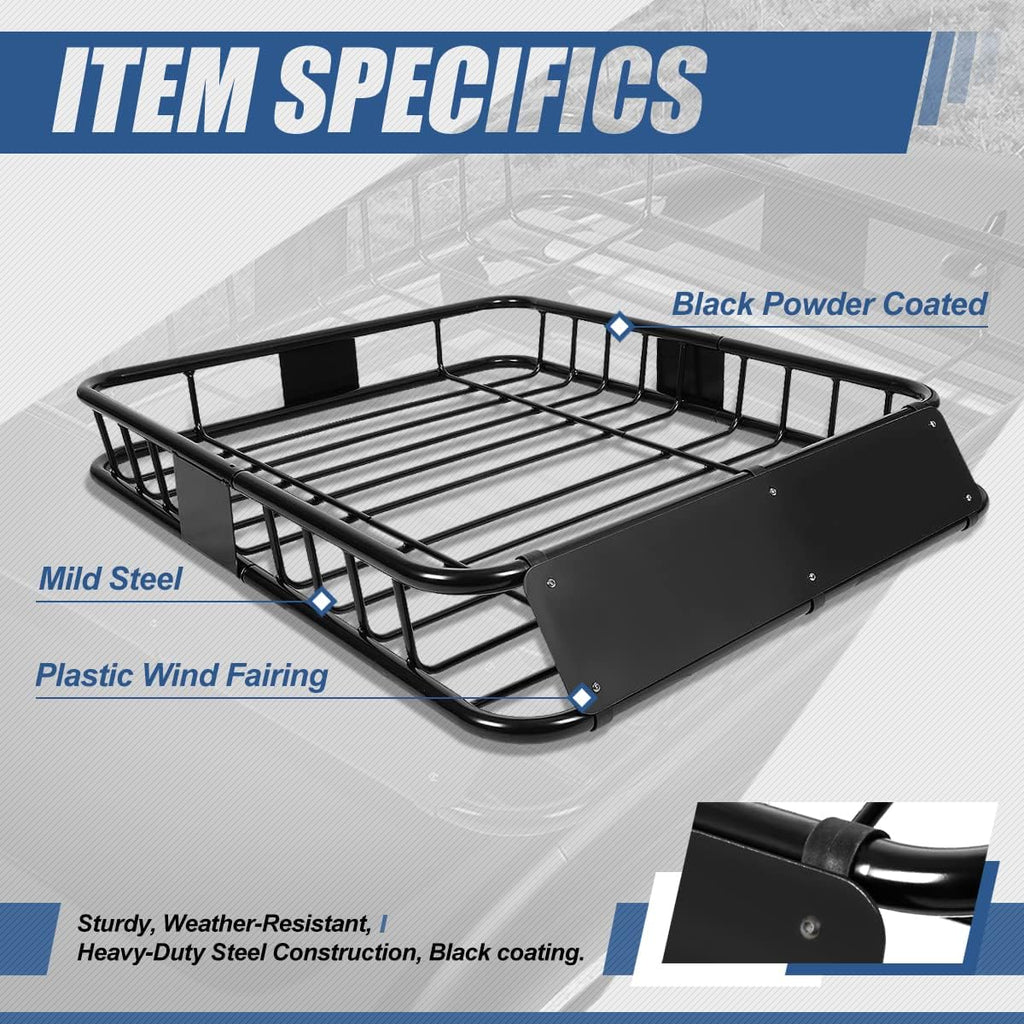 Black Mild Steel Roof Rack Cargo Carrier Basket H754983