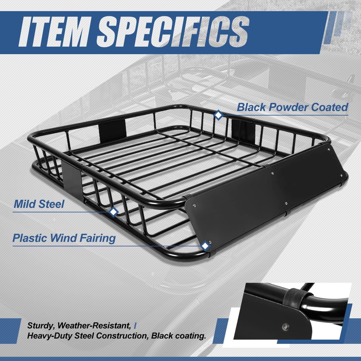 Black Mild Steel Roof Rack Cargo Carrier Basket H754983