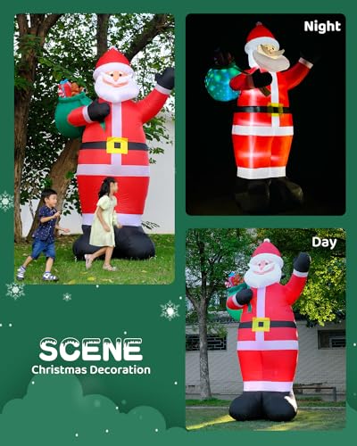 12FT Giant Christmas Inflatables LED Lighted Blow Up Santa Claus with Rotating Lights B782922