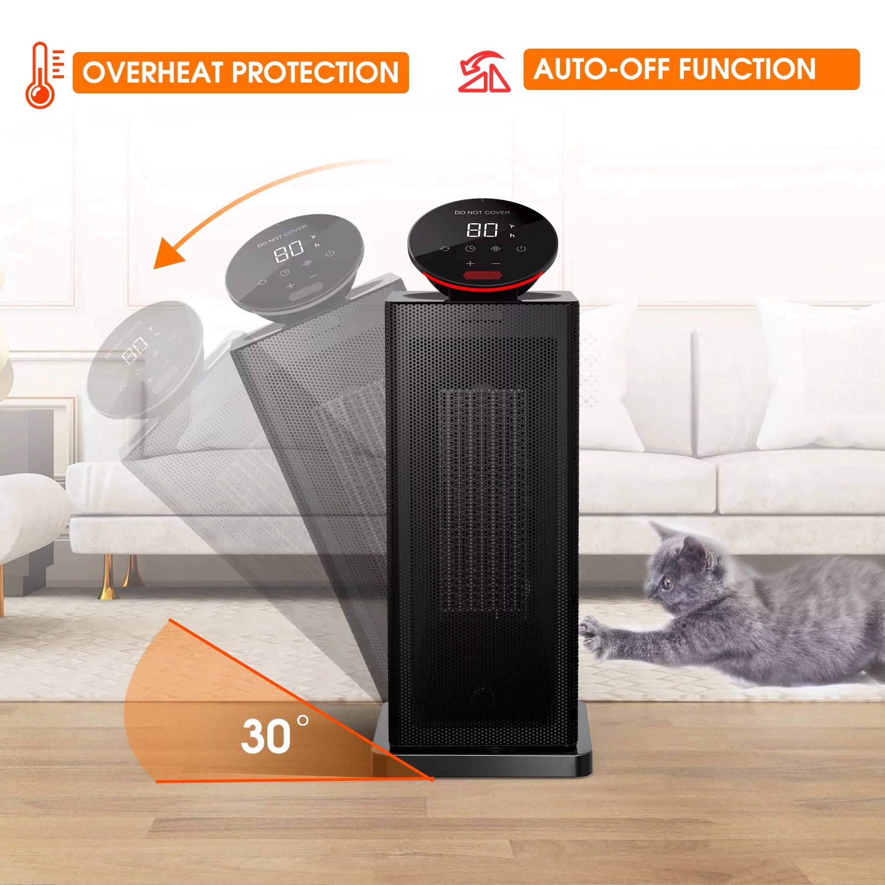 90° Oscillating Electric Tower Heater with Remote H88233