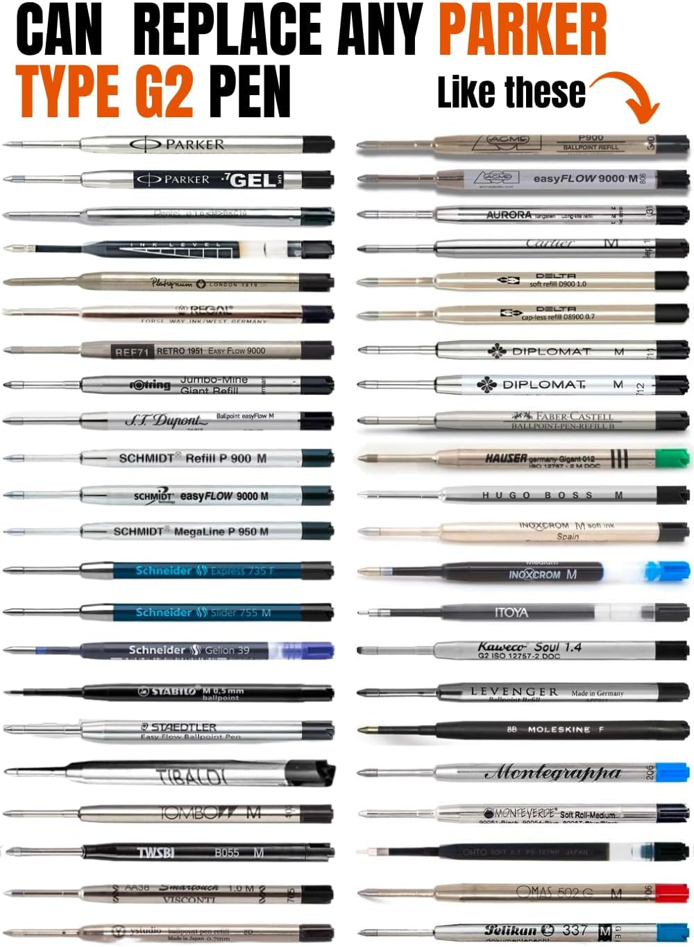 6 Pack Black Ink Medium Flow Refill Cartridges for Ballpoint Pens P557