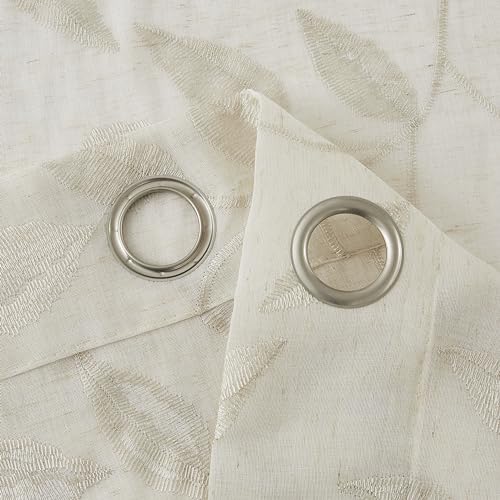 White Floral Semi Sheer Curtains 84 inch Grommet Top W38 x L84 x2 A341