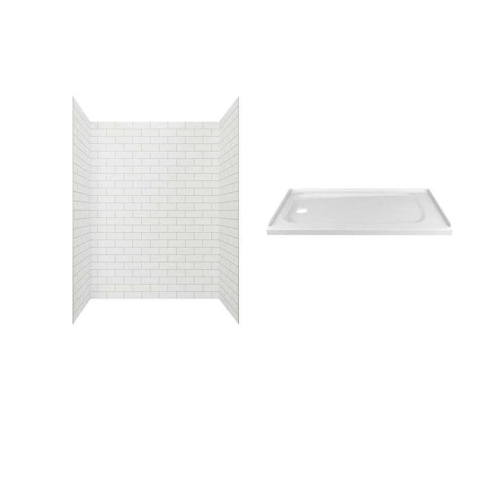 White 60 in. x 72 in. 2-Piece Alcove Shower Wall and Base Kit Z921