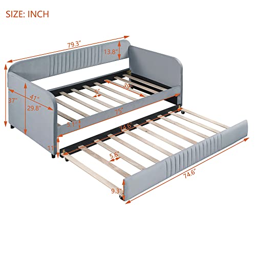 Twin Size Upholstered Daybed with 2 Storage Drawers Velvet Y163212