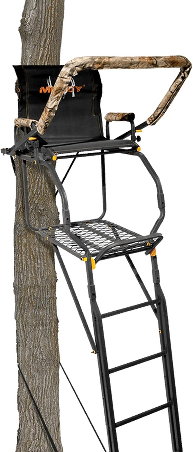 Black 20-Foot Tall 1 Person Hunting Ladder Tree Stand with Shooting Rail and Flex-Tek Seat (2 Pack) I64524