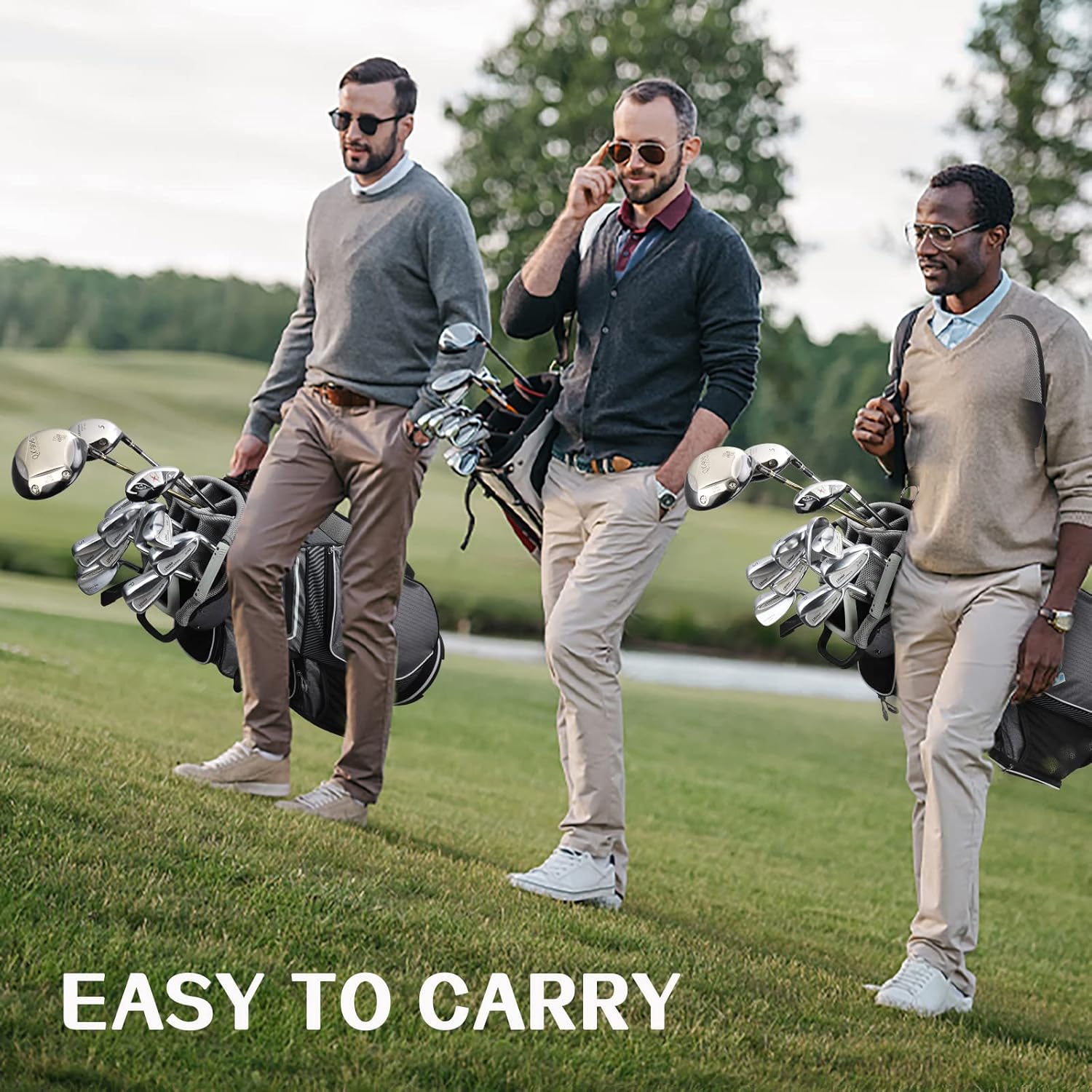 Golf Cart Bag with 14 Way Divider Top, 8 Pockets, Cooler Pouch, Rain Hood, Dust Cover, Detachable Single Strap O54264