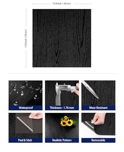 17-Pack 6"x36" Black Wood Luxury Vinyl Plank Flooring Peel and Stick Tiles Q126697