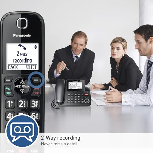 Black Corded/Cordless Phone with Digital Answering Machine, 2 Handsets B3196