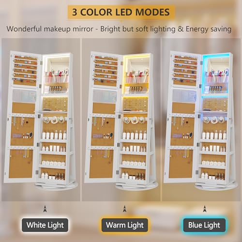 Black Swivel Jewelry Cabinet with Lights and Full Length Mirror P965