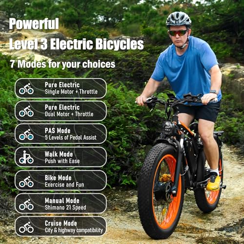 52V 23AH 2000W 21-Speed 35MPH 26" x 4.0 Fat Tire Electric Bike with Removable Battery F24440