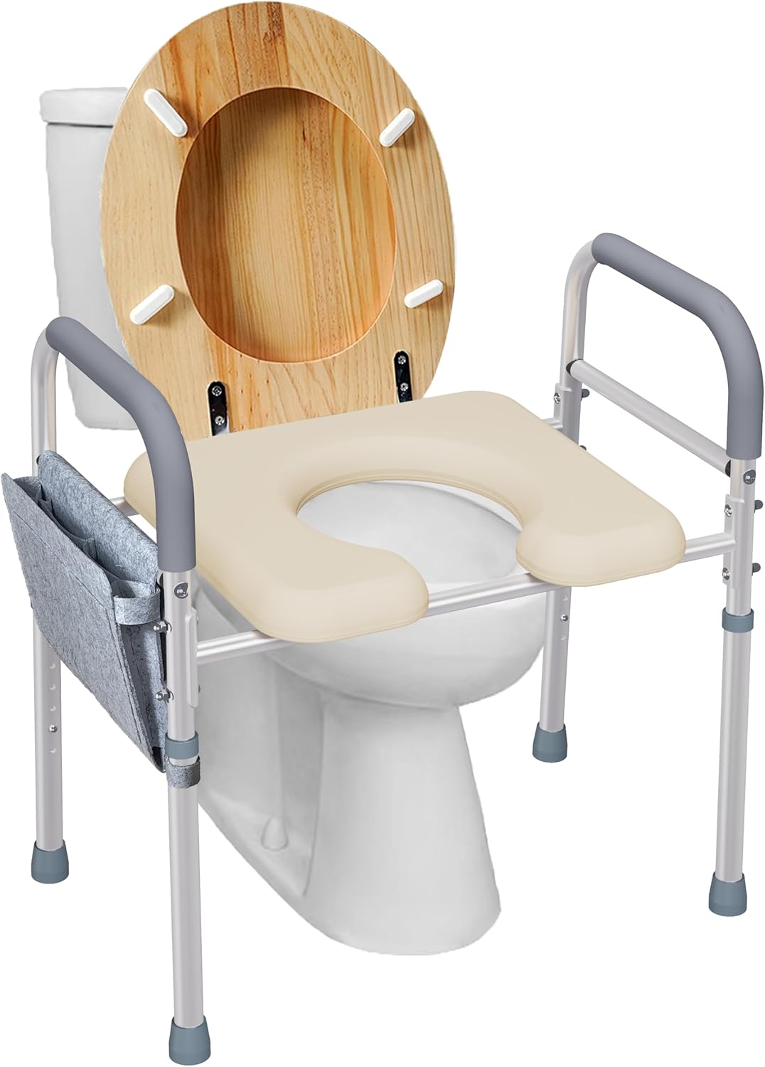 Raised Toilet Seat with Arms and U Shape Soft Cushion 400lbs 25.4in Width Height Adjustable N1414