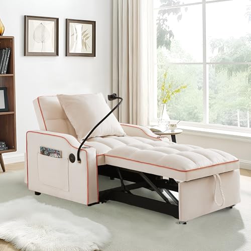 Black Velvet Convertible Single Sleeper Sofa with 3 Level Adjustable Backrest O386