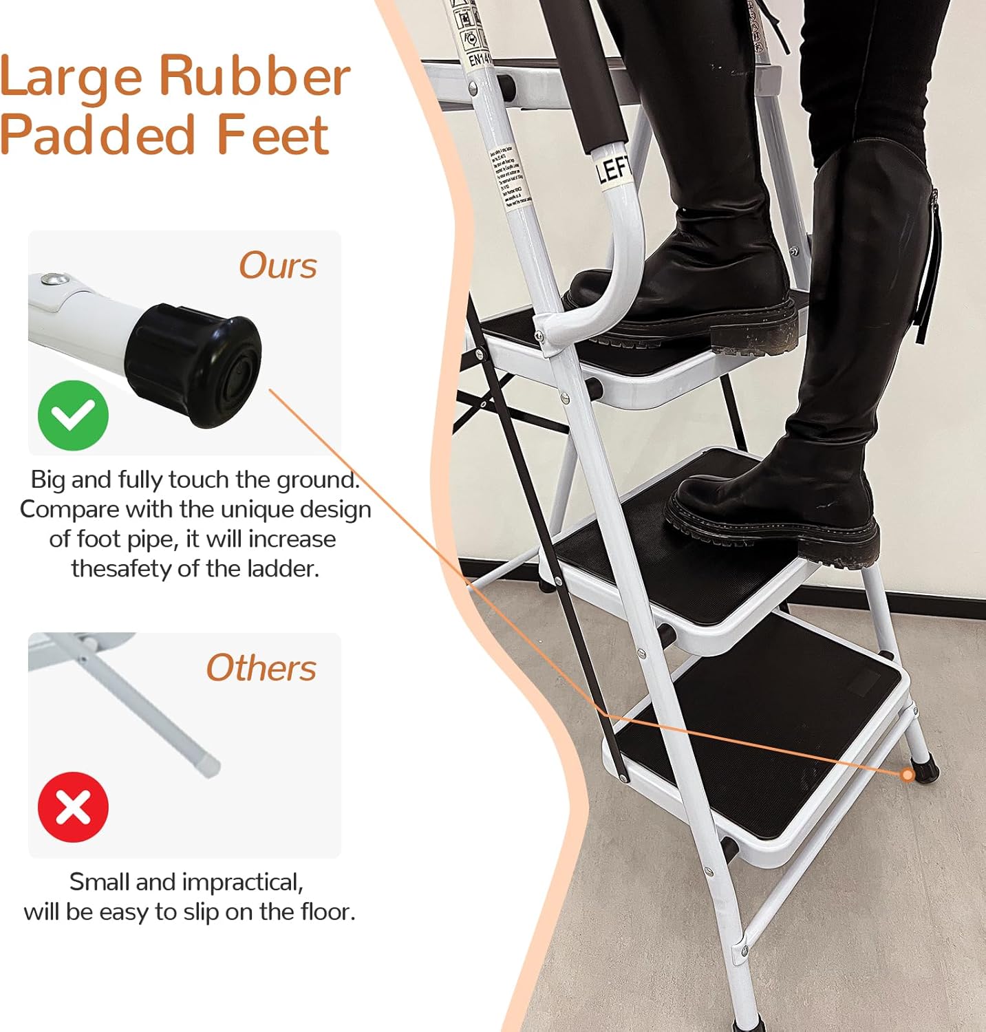 White Steel Step Ladder with Handrails and Tool Bag G82869