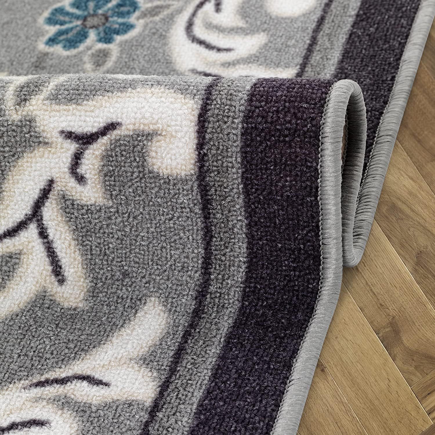 Gray 6'7" x 9' Non-Skid Rubber Backing Floral Area Rug N239