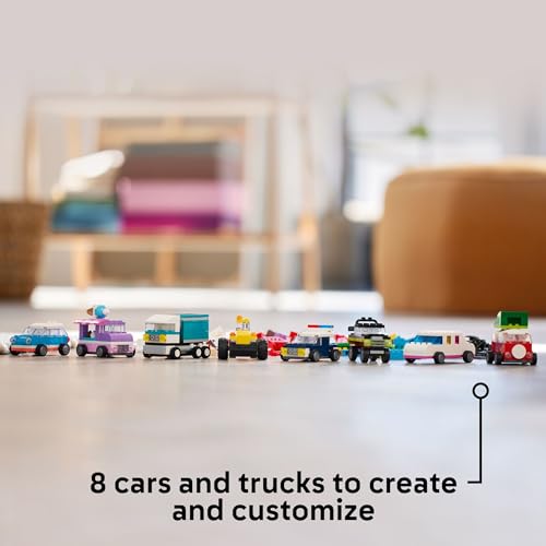 Colorful Construction Brick Building Kit with Ice Cream Truck and Police Car Toy T42704