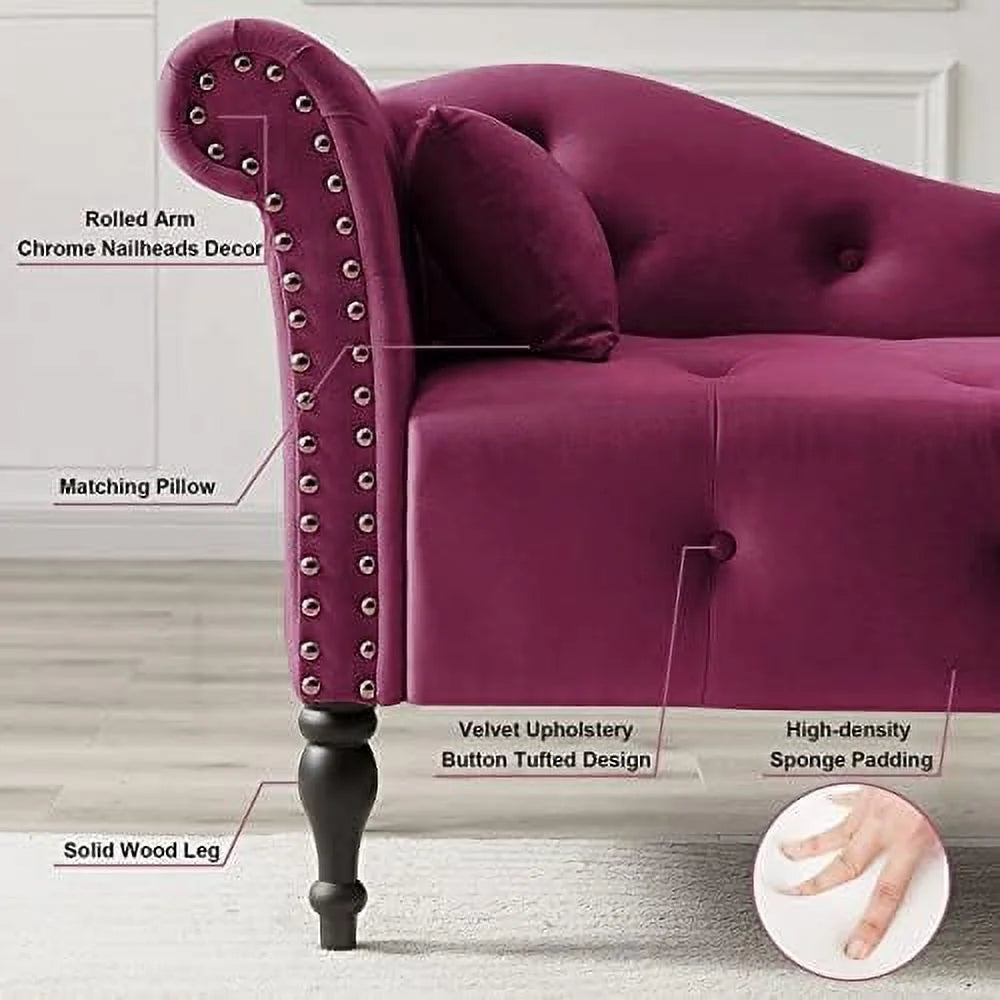 Grey Velvet Tufted Upholstered Lounge Chair with Pillow T2293
