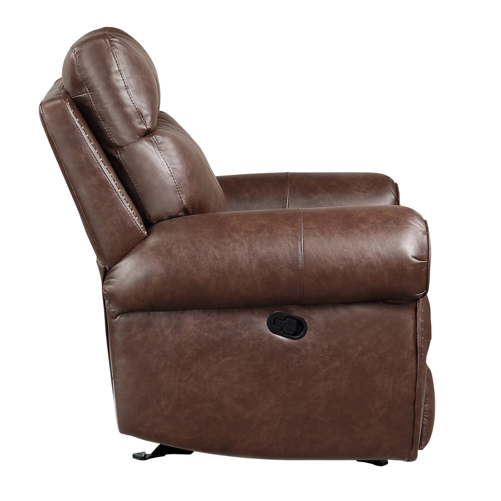Brown Faux Leather Manual Double Reclining Loveseat O285