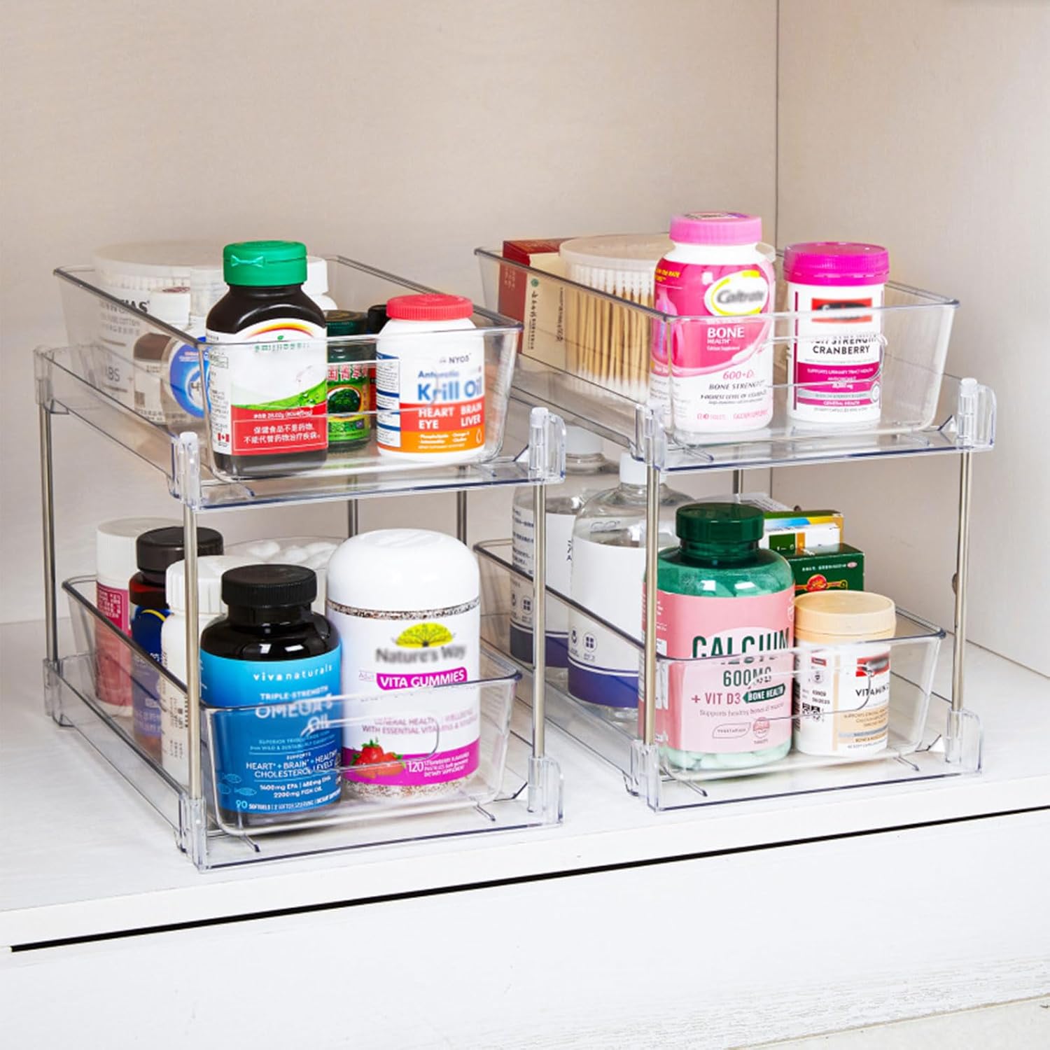2Tier Clear Under Sink Organizer Storage Slide-Out Cabinet Rack E864641